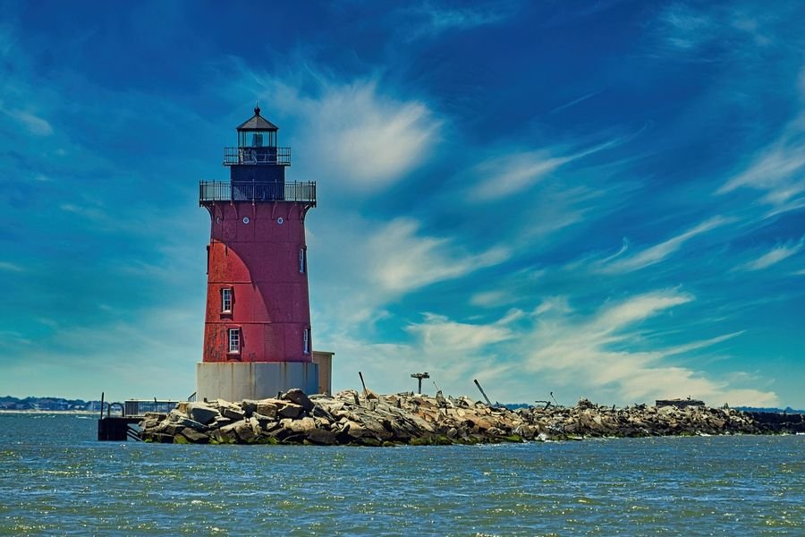 A lighthouse on the Delaware shore